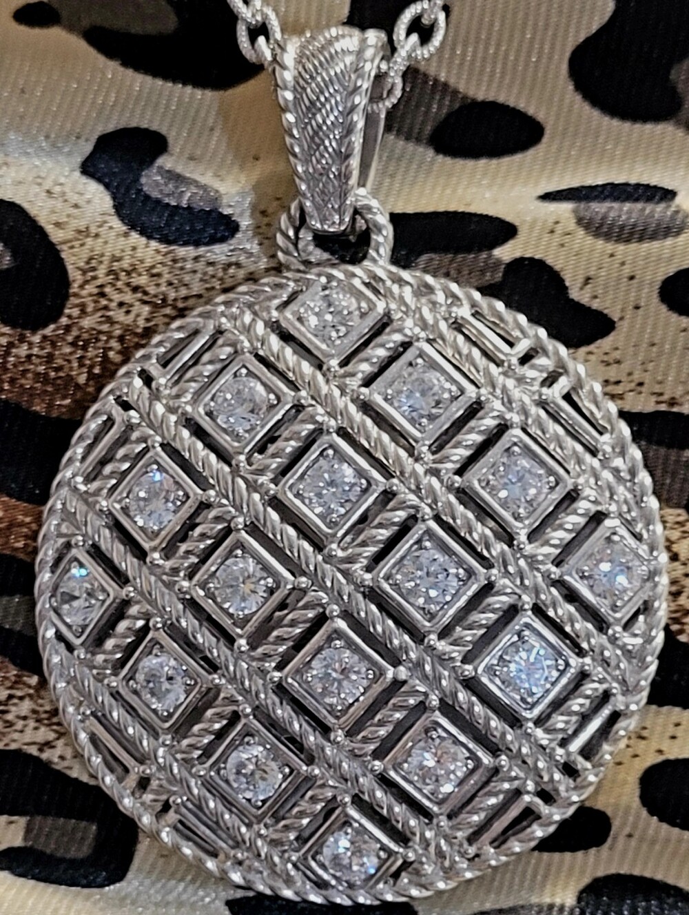 Judith Ripka Sterling Silver Cubic Zirconia Lattice Enhancer Pendant Madallion